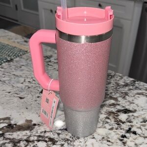 Pink and Silver Glitter Tumbler